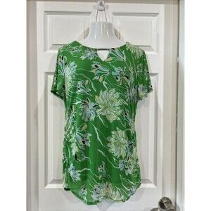 JM Collection Green Floral Mesh Shirred Seam Blouse Top Tunic Women's XL
